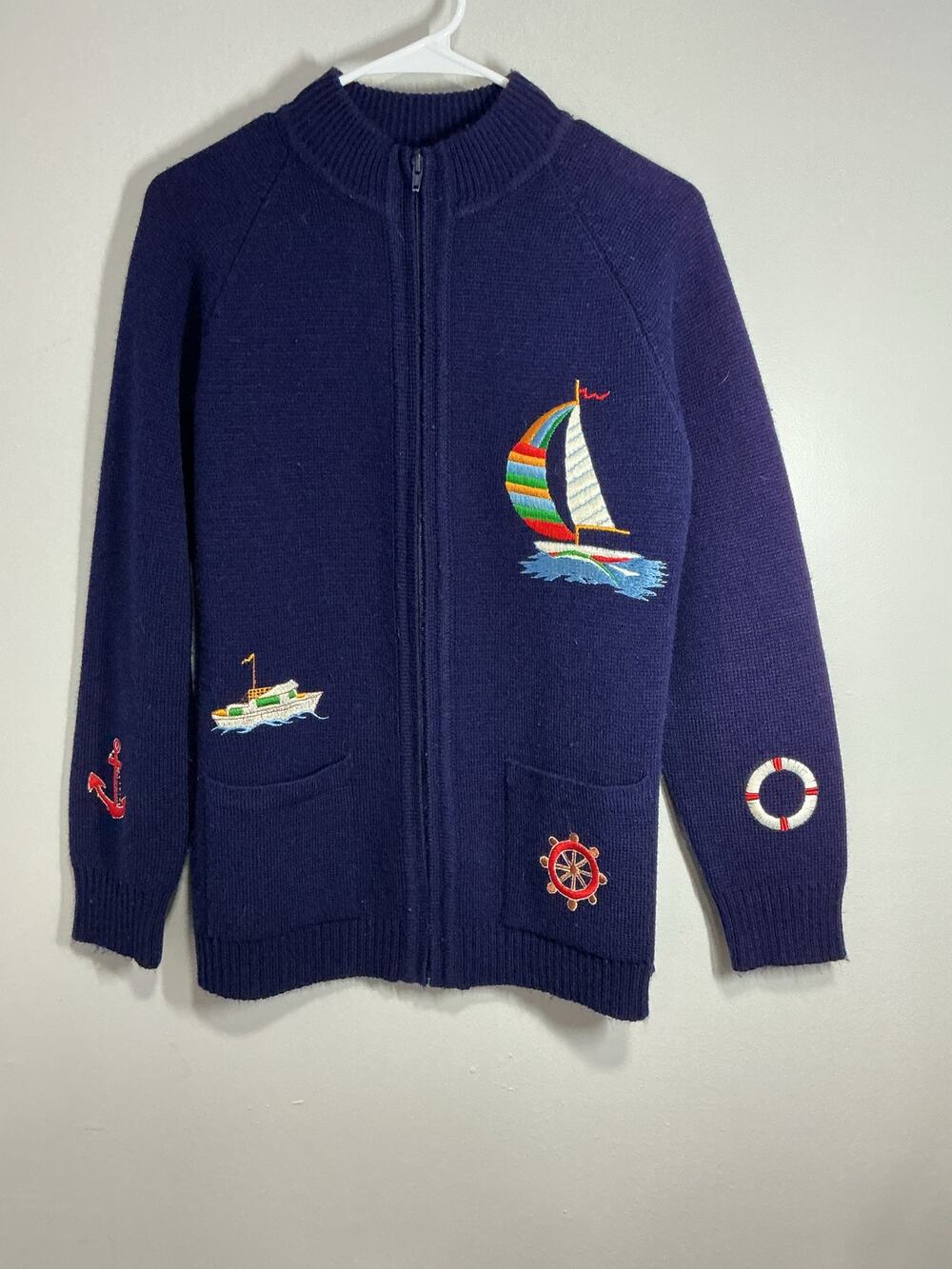 Vintage LeRoy Knitwear Nautical zip-front cardigan Large